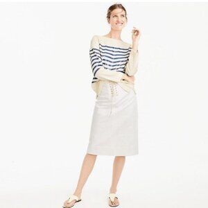 J.Crew Women's Sailor Tie Skirt Size 0 White G4471 Midi NWT